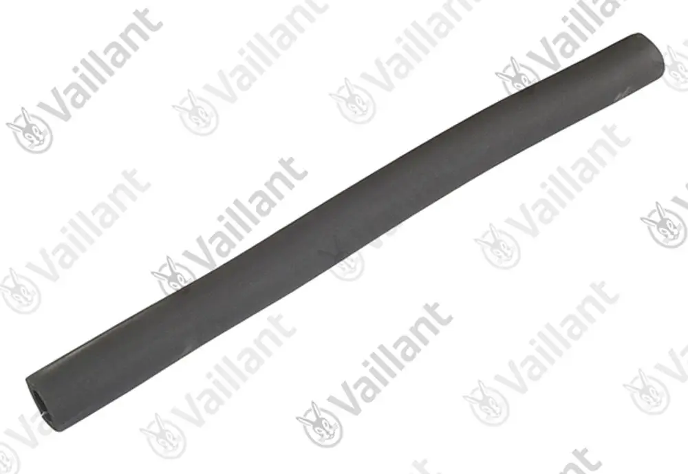 Schwarze Isolierung für Rohre von Vaillant, zylindrisch und lang, vor neutralem Hintergrund.